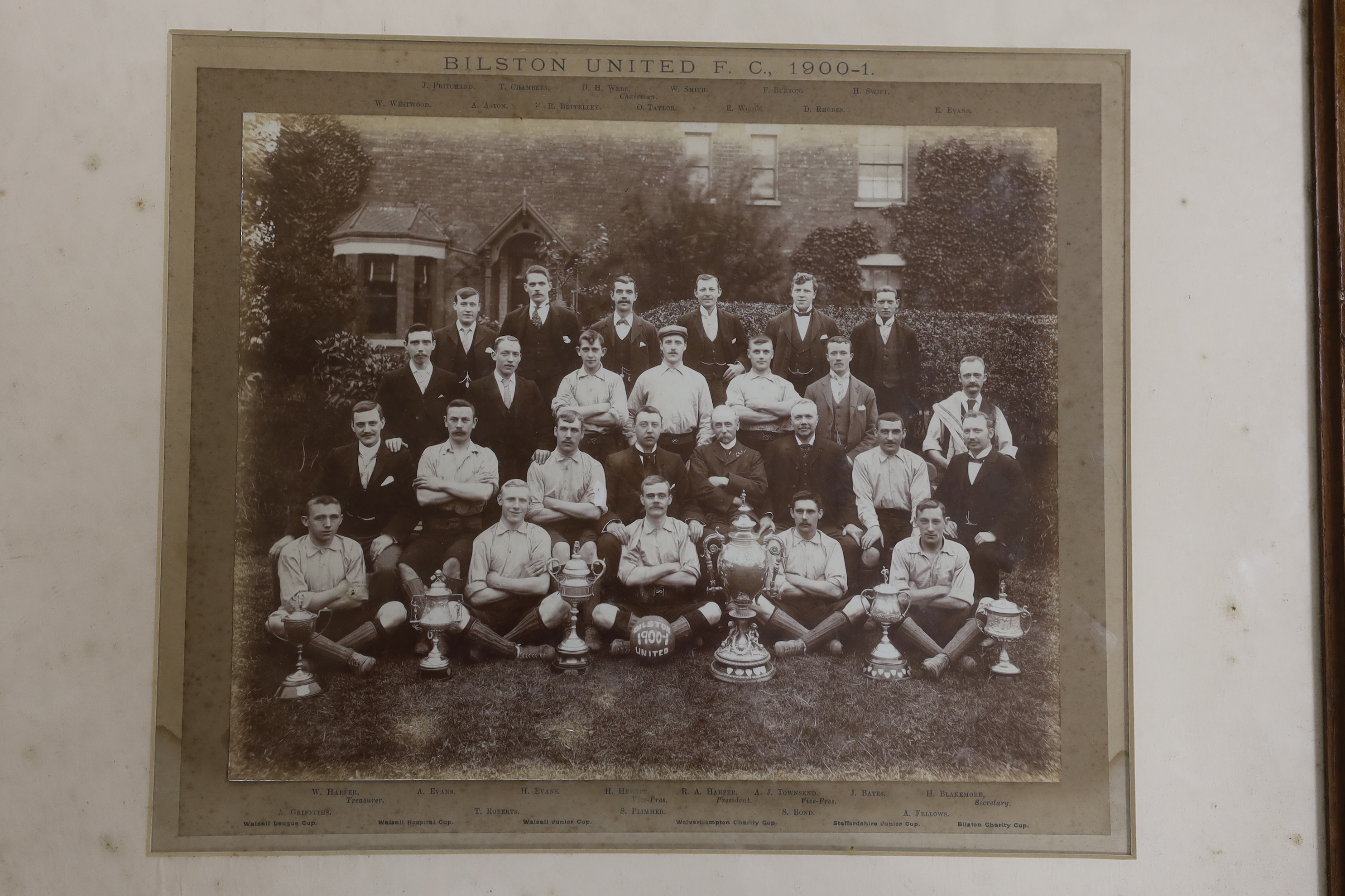 Bilston United F.C. 1900-1901 season framed monochrome team photograph